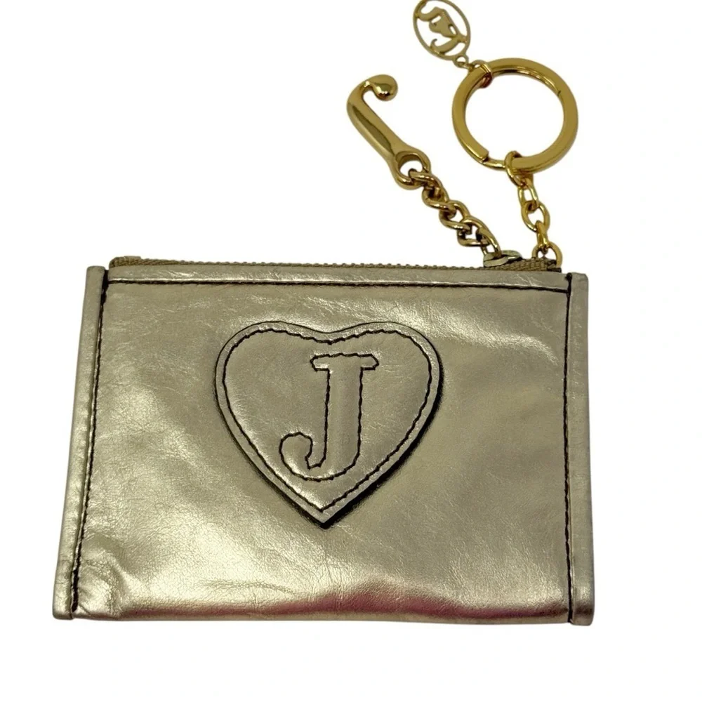Juicy Couture Gold Metallic Crown Keychain Wallet Card Holder